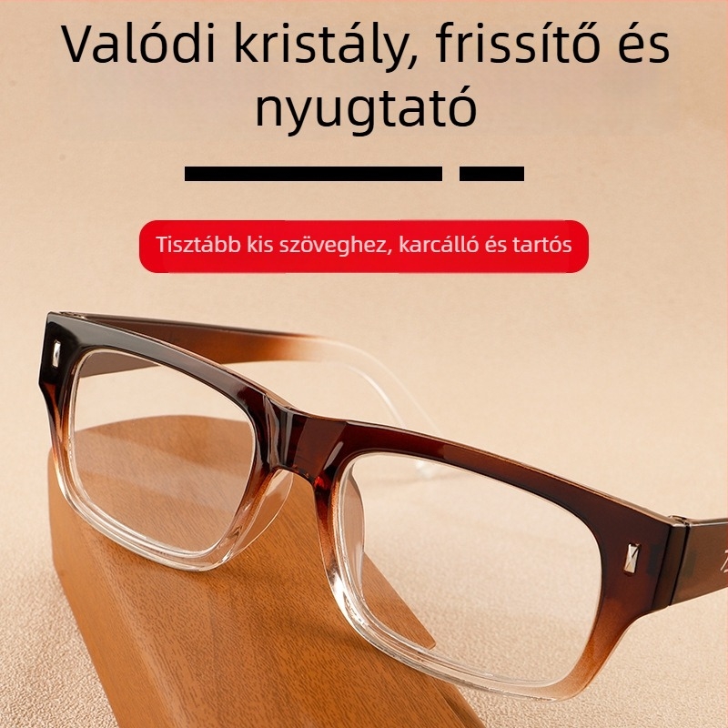 Vintage olvasószemüveg gradient tea színű üveggel, teljes keret, kristálykő dísz, uniszex, HD lencsék