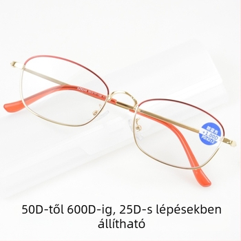 Női olvasószemüveg kékfényvédő, stílusos fémből készült keret, kényelmes teljes keretes olvasószemüveg, 50-600° és 25°