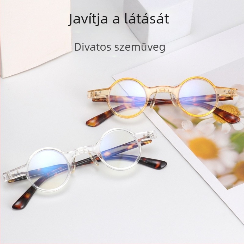 Retro kerek olvasó szemüveg anti‑kék fény védelemmel, gyanta lencsékkel, presbiopiára