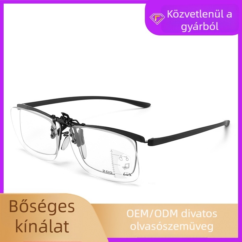 Progresszív többfokú olvasószemüveg kékfény-védelmmel, férfiak és nők számára, távoli és közeli látásra is használható, intelligens zoomos klip-lencsék
