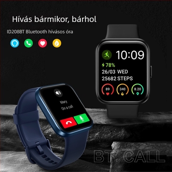 Id208bt Okosóra Bluetooth hívásokkal, 1,69 hüvelykes TFT kijelző, pulzus, vérnyomás, sport és egészség, testreszabható