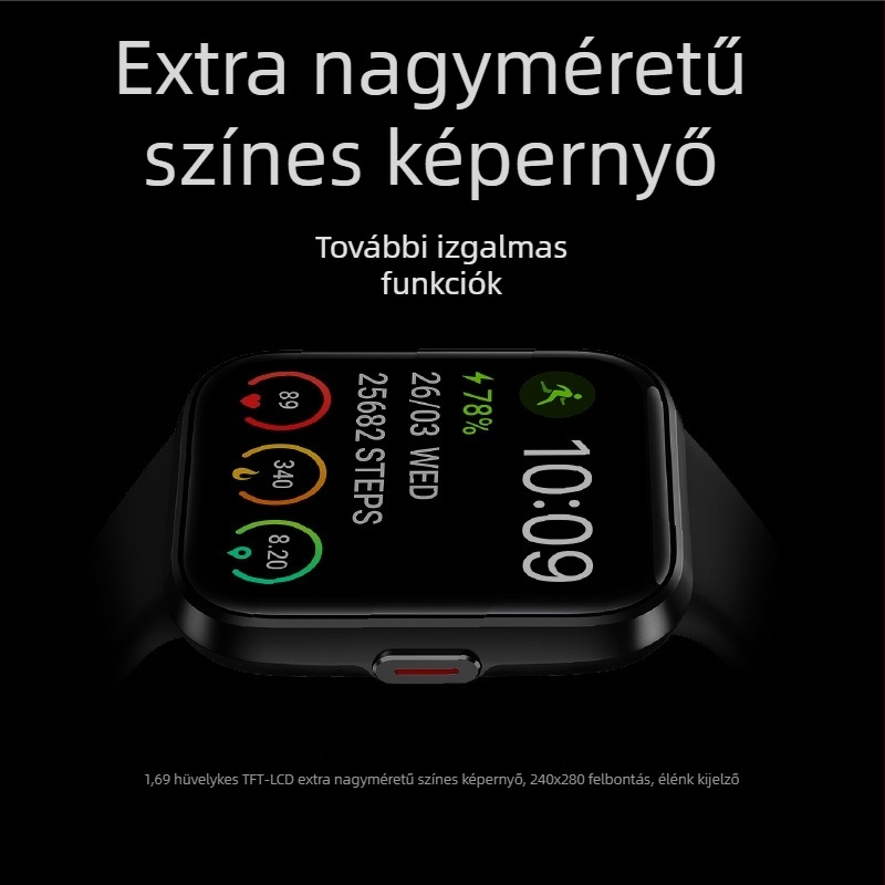Id208bt Okosóra Bluetooth hívásokkal, 1,69 hüvelykes TFT kijelző, pulzus, vérnyomás, sport és egészség, testreszabható