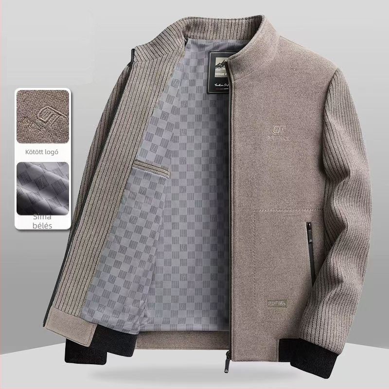 Férfi chenille dzseki álló gallérral, tavasz–ősz, laza szabás, külső ruházat üzleti casual