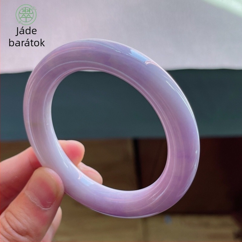 Jad karkötő jégfajtájú, lila tavaszi színnel, körkörös sávos dizájn, széles élű karkötő lányoknak