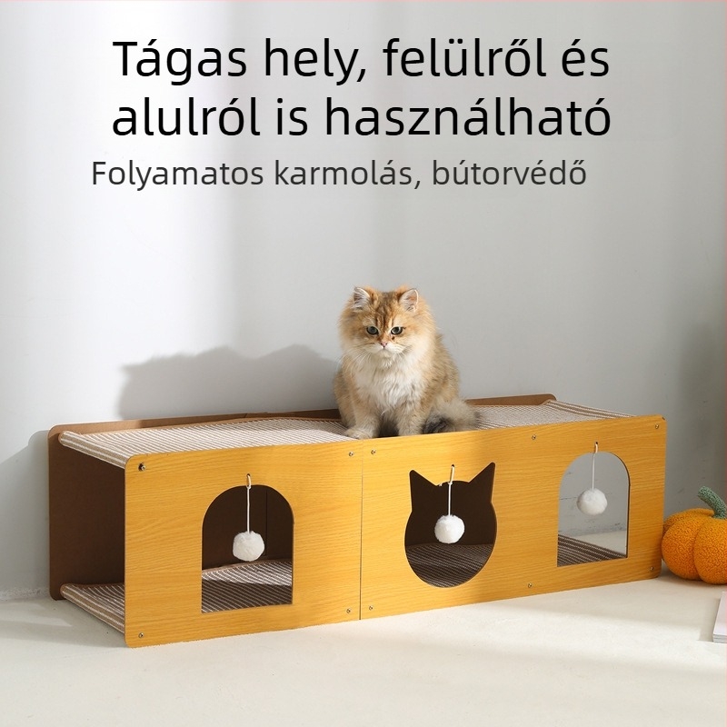 Macskaalagút és cicafészek egyben, nagy méretű, karmolásálló és kopásálló alátét, rostok nélkül, egész éves kiegészítő