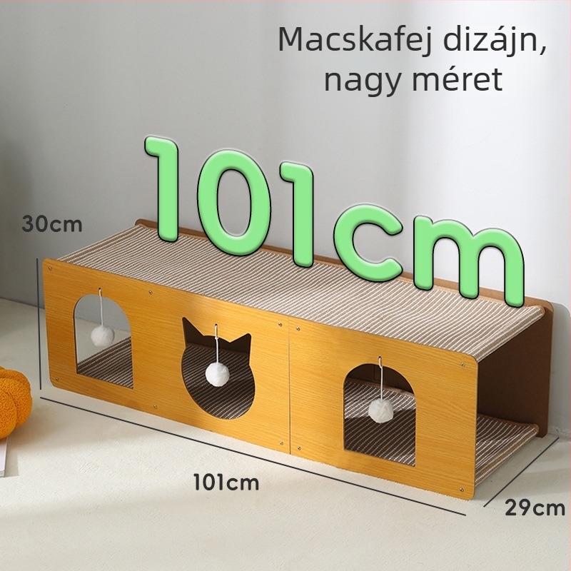 Macskaalagút és cicafészek egyben, nagy méretű, karmolásálló és kopásálló alátét, rostok nélkül, egész éves kiegészítő