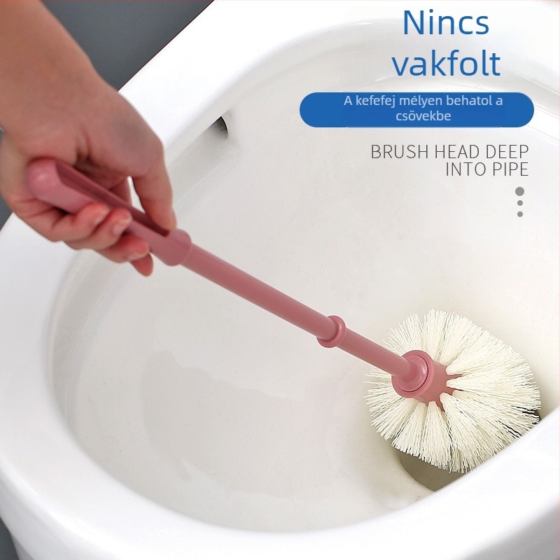 Hosszú nyélű WC-tisztító készlet, falra szerelhető, műanyag puha sörtékkel, talppal