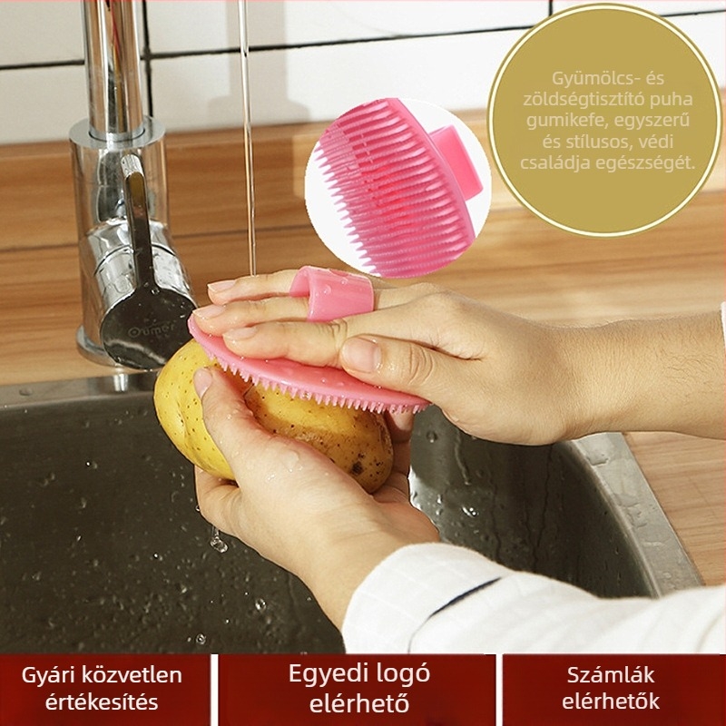 Puha tisztítóecset zöldségek és gyümölcsök számára, gyűrűvel