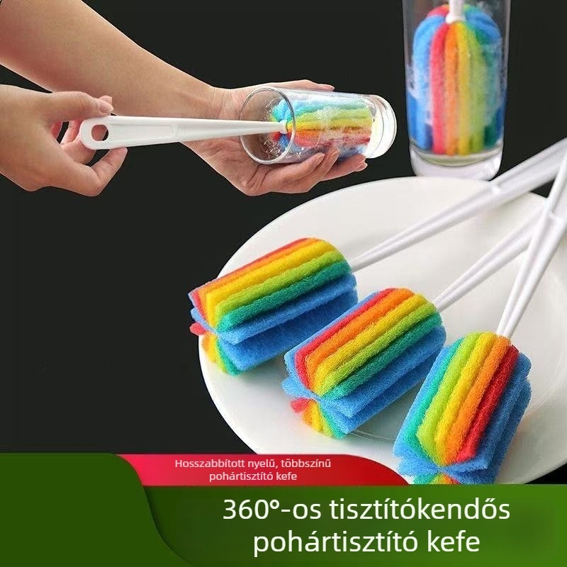 Hosszú nyelű pohártisztító kefe, szivacsos pohár- és palackkefe, teafoltok eltávolítása, minden sarokban tisztít