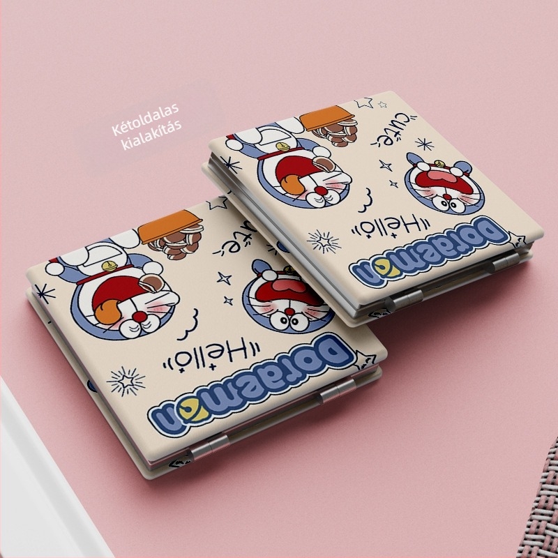 Doraemon hordozható összecsukható kétoldalas tükör, kézben tartható kompakt tükör lányoknak és diákoknak