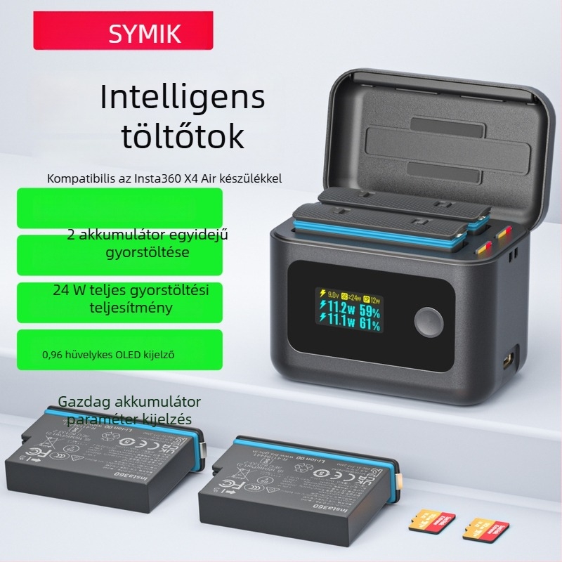 Symik X4Air töltő készlet Insta360 X4Air számára — Akkumulátor töltőtok és töltéskezelő