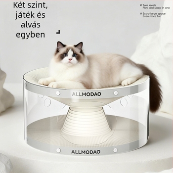 Kör alakú macska karmoló tábla beépített fekhellyel, tartós és szöszmentes, nagy méretű, hullámkarton alagúttal, kétszintes karmoló felülettel