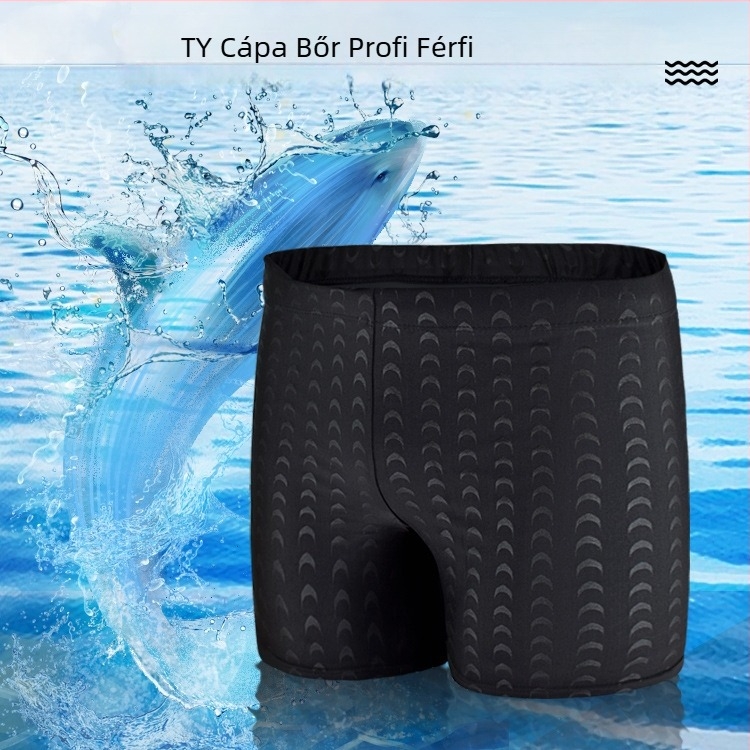 Férfi Sharkskin textúrájú úszó nadrág, szoros illeszkedés, gyorsan száradó, boxer stílus, plusz méret