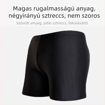 Férfi fekete, nagy rugalmasságú boxer-stílusú úszónadrág, bőrbarát, légáteresztő, gyorsan száradó, egyszínű