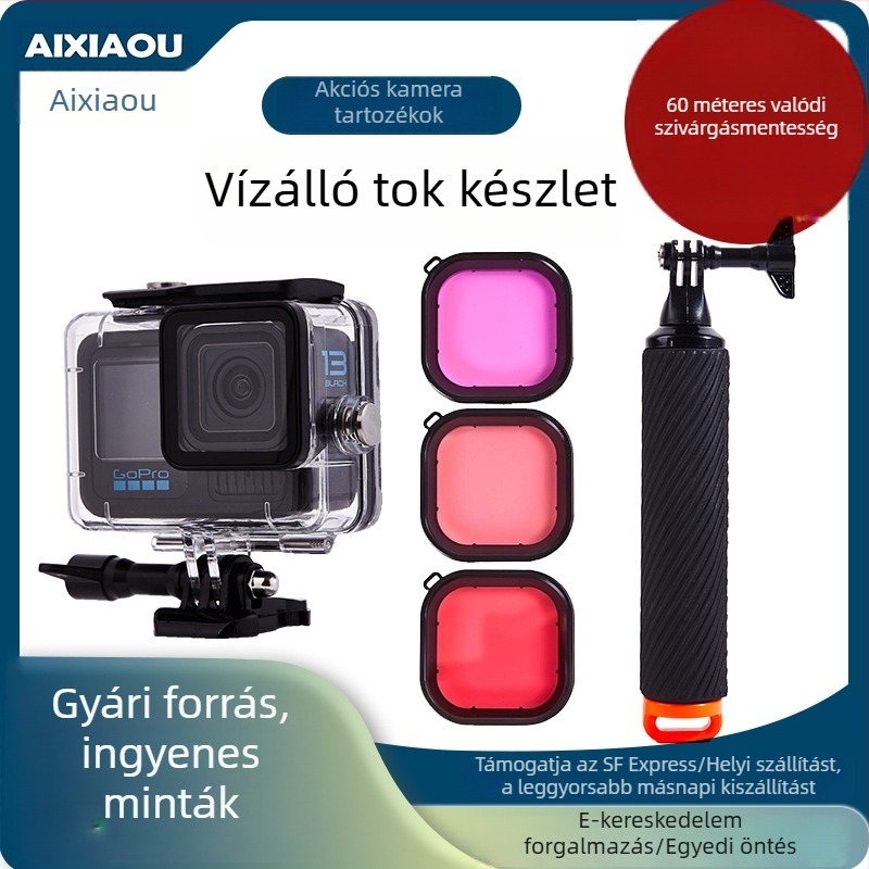 Aixiaou GoPro HERO9-13 vízálló tok szűrővel és úszó rúddal