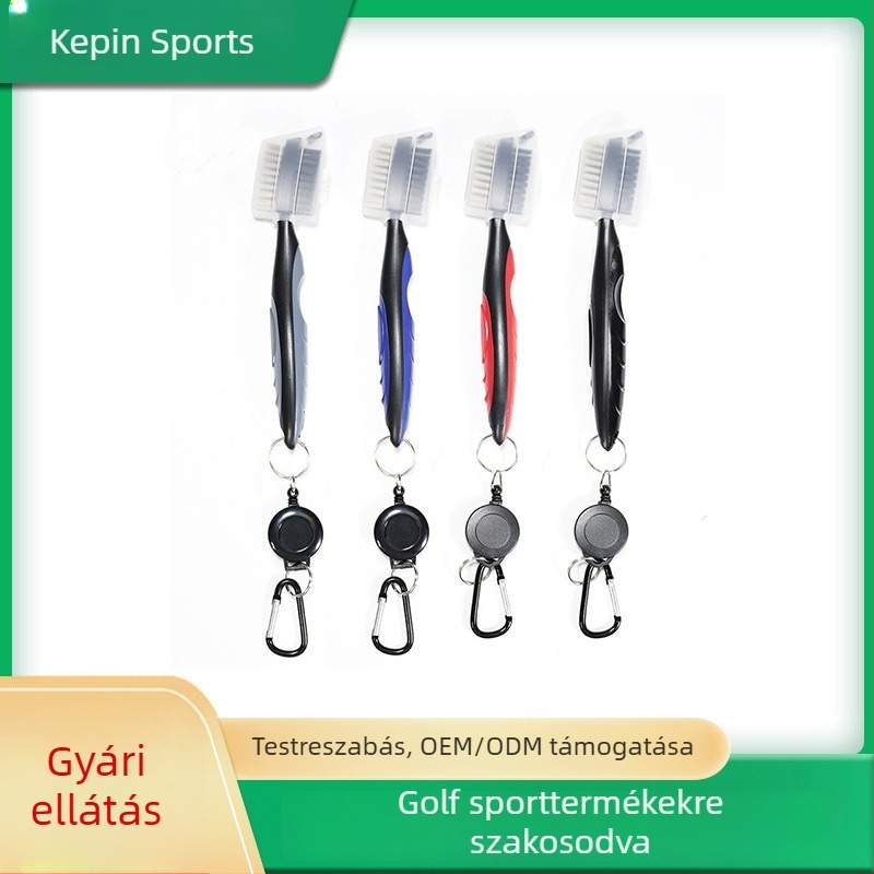 Fedéllel ellátott kettős oldalú golfütő tisztító ecset, hordozható, drótos sörtéjű