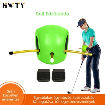 Golf swing edző, testtartás-korrekcióval, swing segéd és labdával történő érintkezés segédeszköze
