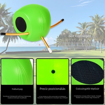 Golf swing edző, testtartás-korrekcióval, swing segéd és labdával történő érintkezés segédeszköze
