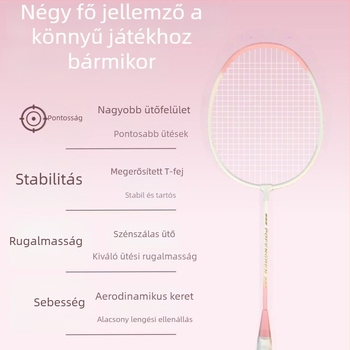 Macaron színű tollaslabdaütő kezdőknek, tartós ötvözetű váz, nagy rugalmasság, támadó és védekező játékhoz
