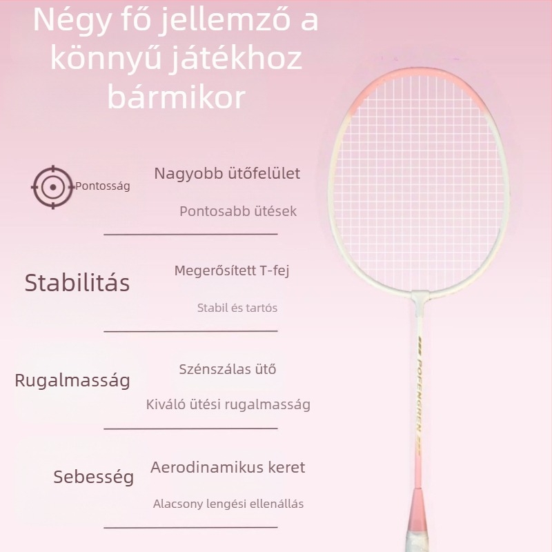 Macaron színű tollaslabdaütő kezdőknek, tartós ötvözetű váz, nagy rugalmasság, támadó és védekező játékhoz