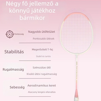 Badmintonütő, modell 7, Aurora Macaron szín, kezdőknek, tartós ötvözet-váz, nagy rugalmasság, támadás és védelem egyben.