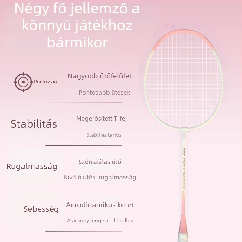 Badmintonütő, modell 7, Aurora Macaron szín, kezdőknek, tartós ötvözet-váz, nagy rugalmasság, támadás és védelem egyben.