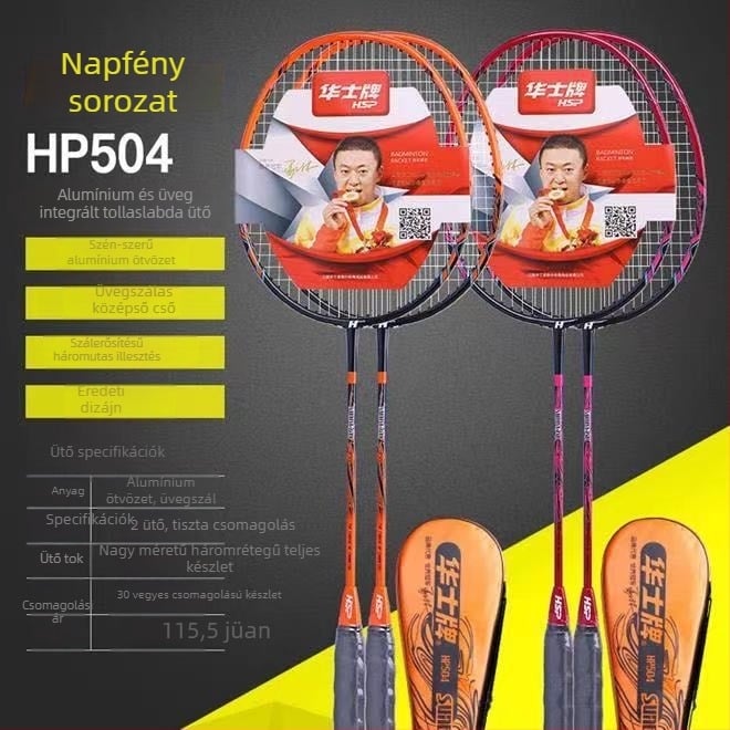 Huashi Hp-504 karbonötvözet badmintonütő, kettős készlet amatőr edzésre, minden egyben