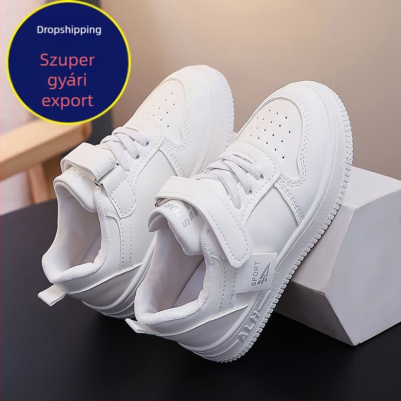 Gyerekek fehér edzőcipői, uniszex, lélegző, mindennapi casual, Velcro-zárás, alacsony szárú