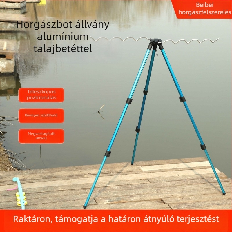Teleszkópos horgászbot tartó talajba rögzítve, alumínium ötvözet, többbotos tengeri horgászatra
