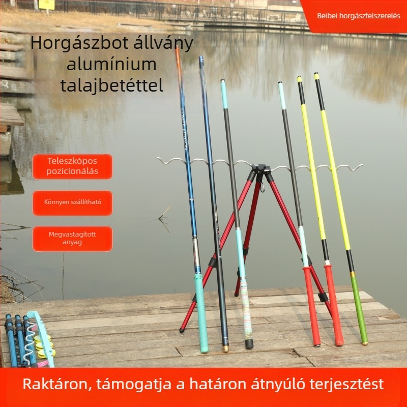 Teleszkópos horgászbot tartó talajba rögzítve, alumínium ötvözet, többbotos tengeri horgászatra
