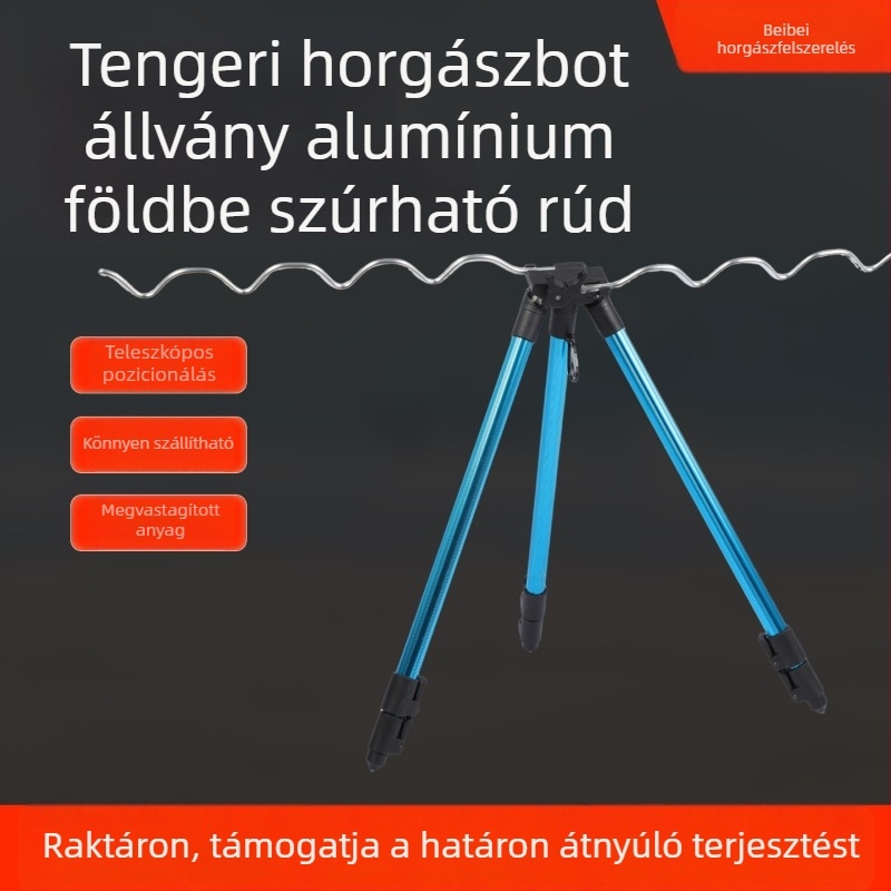 Teleszkópos horgászbot tartó talajba rögzítve, alumínium ötvözet, többbotos tengeri horgászatra