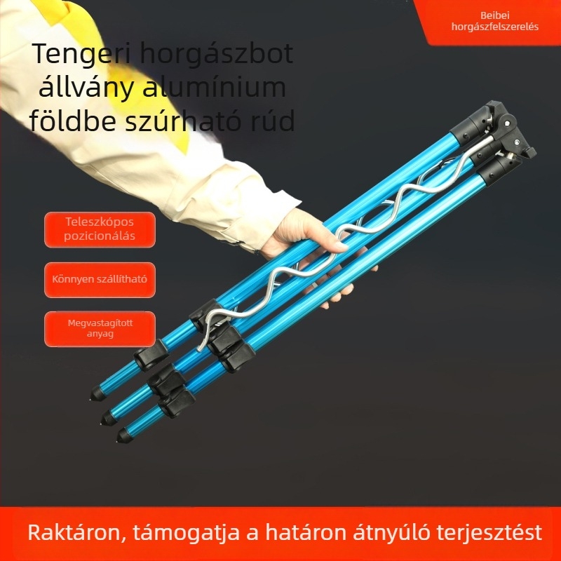 Teleszkópos horgászbot tartó talajba rögzítve, alumínium ötvözet, többbotos tengeri horgászatra