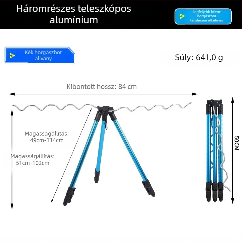 Teleszkópos horgászbot tartó talajba rögzítve, alumínium ötvözet, többbotos tengeri horgászatra