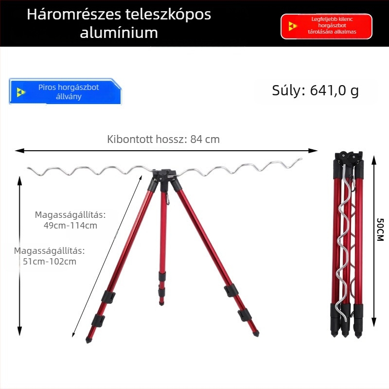 Teleszkópos horgászbot tartó talajba rögzítve, alumínium ötvözet, többbotos tengeri horgászatra