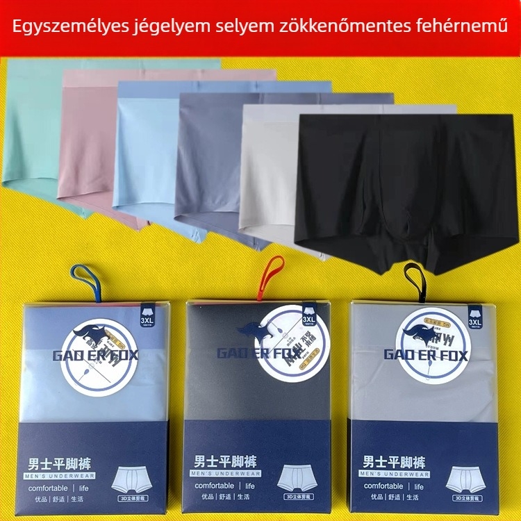 Jégselyem anyagú férfi alsónemű, egyenként csomagolva dobozban, varrás nélküli boxer rövidnadrág