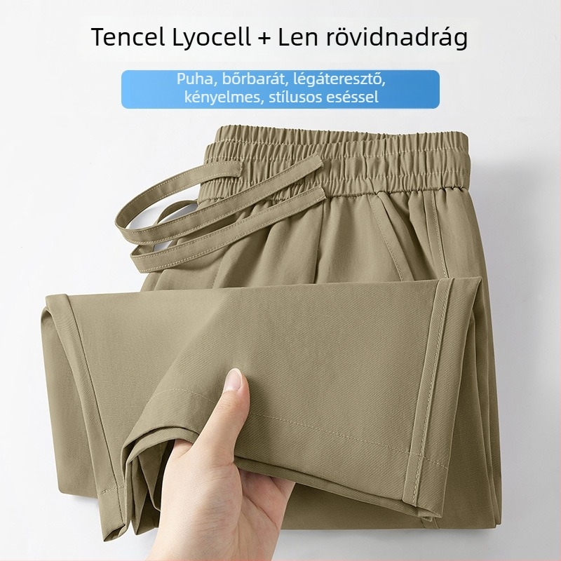 Férfi lyocell és len anyagú rövidnadrág, nyárra, gyorsan száradó, egyenes szabás, könnyű