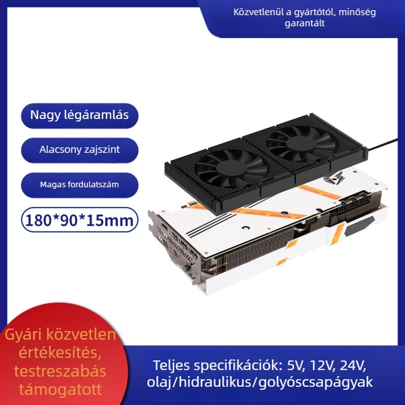 Alumínium grafikus kártya hátlap 70 mm-es 4‑pin PWM hűtőventilátorral és radiátorral, csendes GPU-hűtés