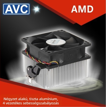 AVC CPU ventilátor AMD processzorhoz, rézmaggal, 4-pin, csendes PWM-szabályozás