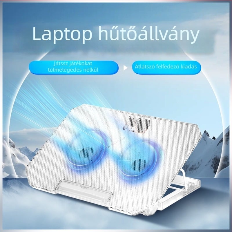 Noisy S200C laptop hűtőalap, konstrukció metal+ABS+PC, csendes kettős ventilátor, 14–15,6 hüvelyk