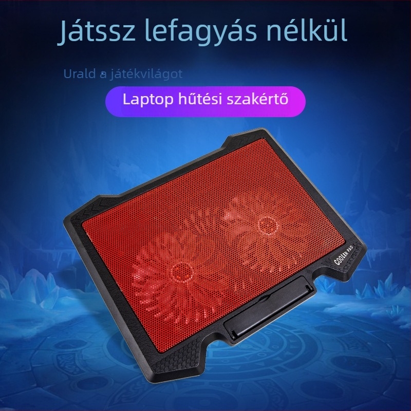 Notebooks hűtő 14–15,6 hüvelykre, kettős ventilátorral, csendes vízhűtéses alap