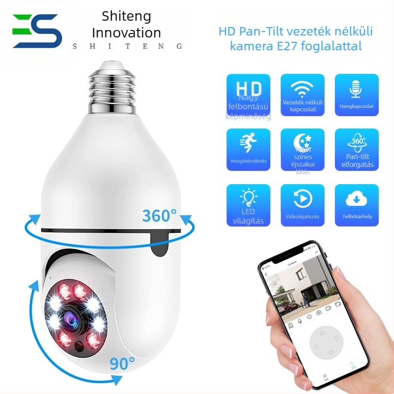 E27 izzókamera, HD, teljes szín, дупла világítás, Wi-Fi éjjellátás, megfigyelő kamera A6