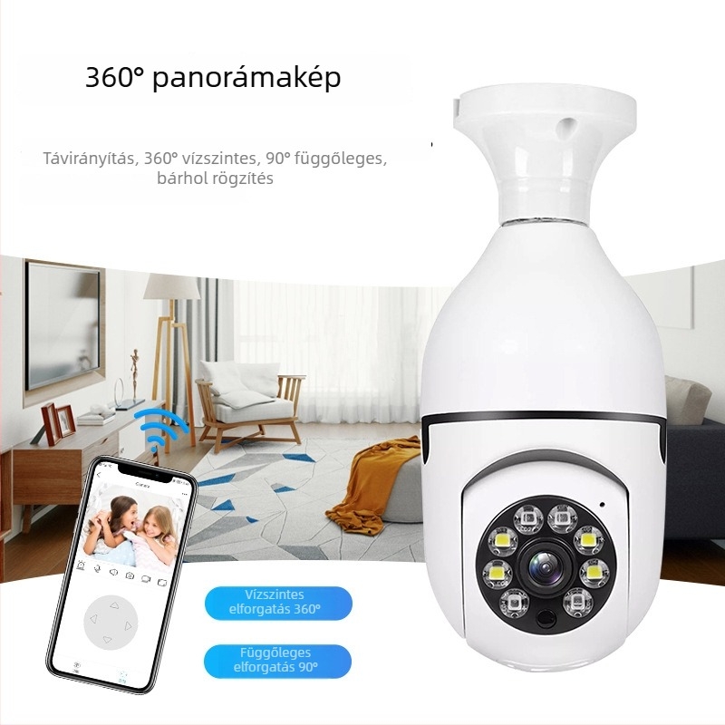 E27 izzókamera, HD, teljes szín, дупла világítás, Wi-Fi éjjellátás, megfigyelő kamera A6