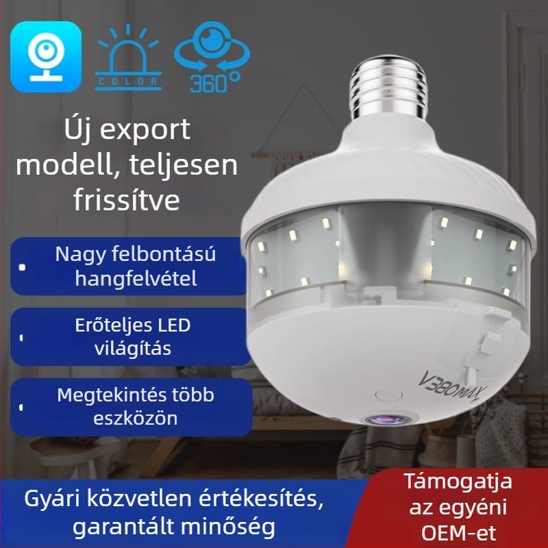 V380 Beltéri otthoni megfigyelő kamera panorámas VR fisheye objektívvel, vezeték nélküli hálózat, teljes színű éjjellátás, HD monitor