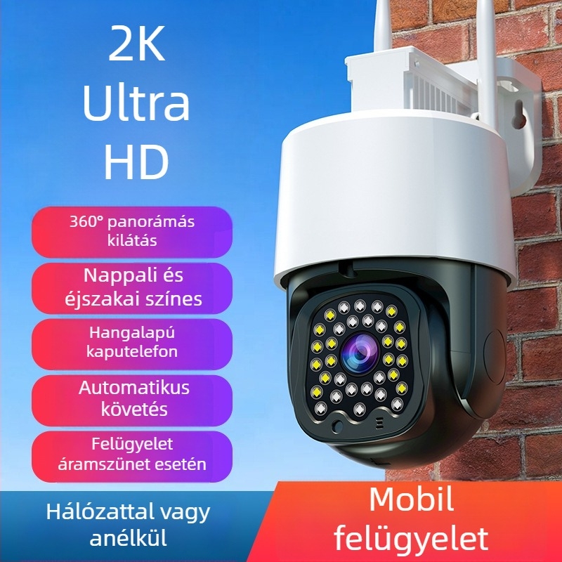 HD kültéri PTZ biztonsági kamera 360° panorámával, teljes színű éjjellátás, 4G-s és Wi‑Fi vezeték nélküli megfigyelés