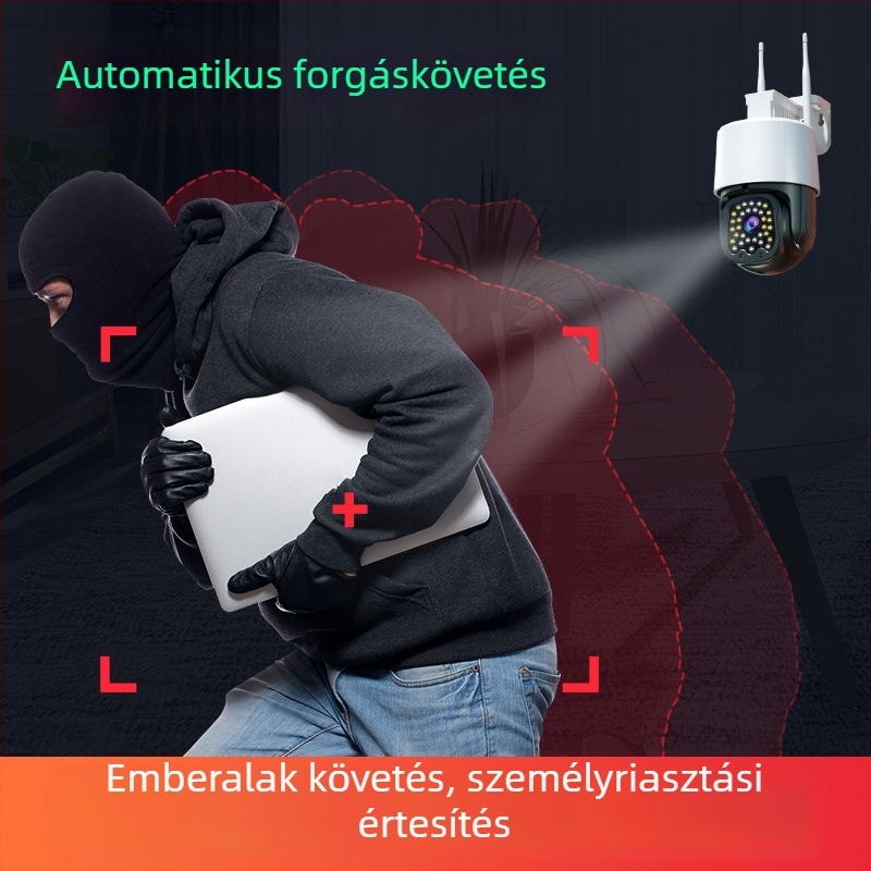 HD kültéri PTZ biztonsági kamera 360° panorámával, teljes színű éjjellátás, 4G-s és Wi‑Fi vezeték nélküli megfigyelés