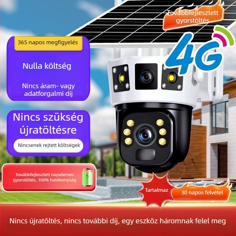 Napelemes megfigyelő kamera 4G-vel, távoli hozzáférés mobilon, éjszakai látás