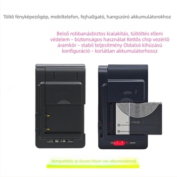 Universális töltő CCD-kamera és hangszóró számára, lítiumakkumulátor töltő, oldalsó dokkoló töltő, háromszínű LED indikátor, gyors töltés