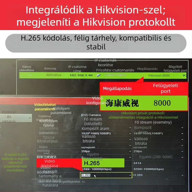 5MP teljes színű POE kültéri IP-kamera hangfelvétellel, vízálló, Hikvision protokoll