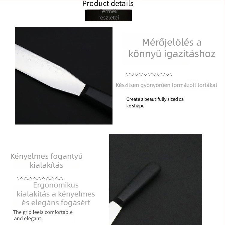Rozsdamentes acél mérős derékszögű spatula; torta- és kenyérdíszítő spatula; demoldoló kés; krém spatula