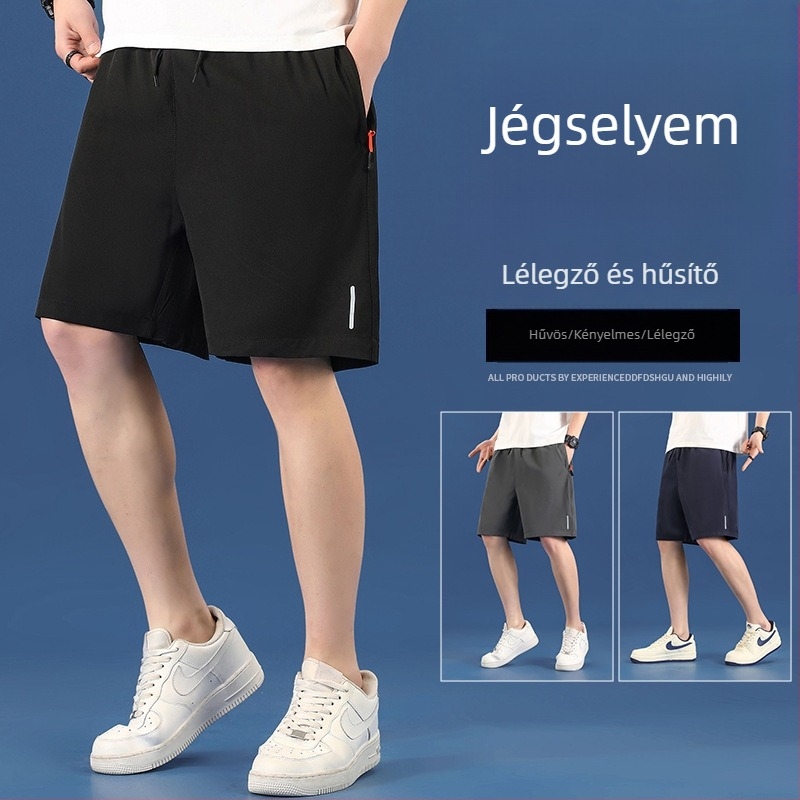 Férfi nyári Ice Silk rövidnadrág, lélegző, gyorsan száradó, lazább fazon, négyirányú rugalmasság